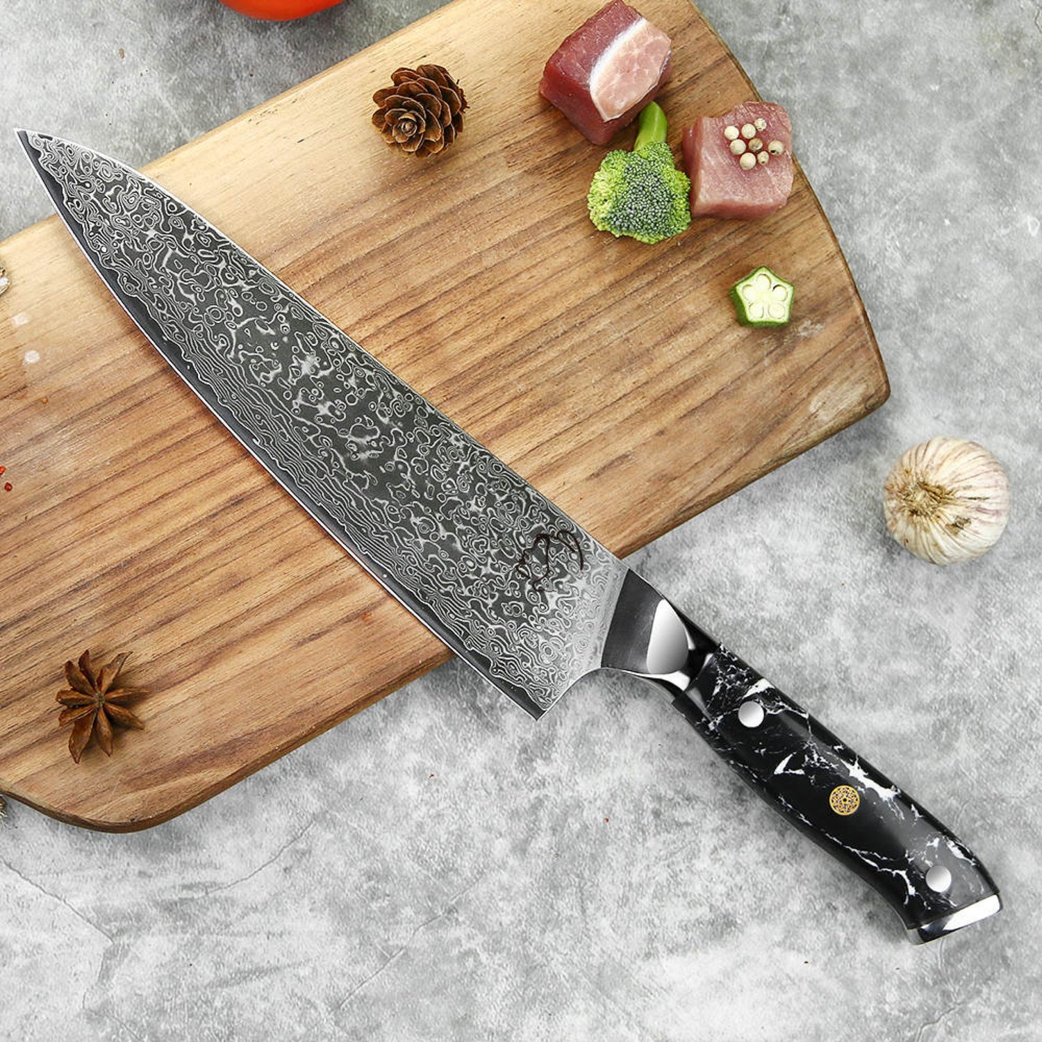 EXCALIBLADES Custom Chef Knife - Texas Family Business - Razor Sharp  Kitchen Knife - 8 inch Blade - Damascus - G10 Black Stone Handle -  Professional
